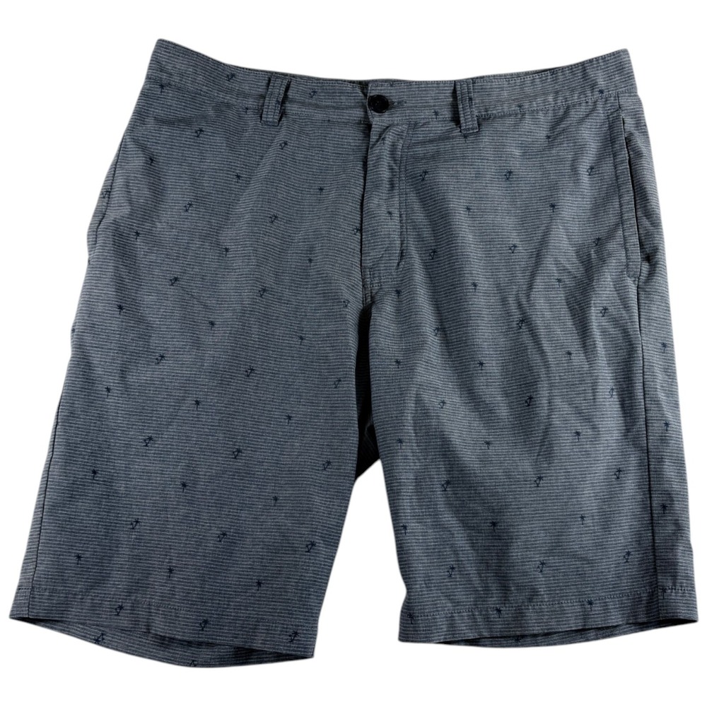 Travis Mathew Chino Shorts Mens 36 Heather Sleet Striped Plam Print Golf Casual